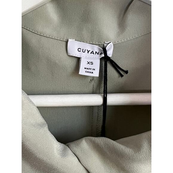 Cuyana Funnel Neck Silk Puff Sleeve Collared Midi Dress Green Women's XS NWT - Picture 5 of 13